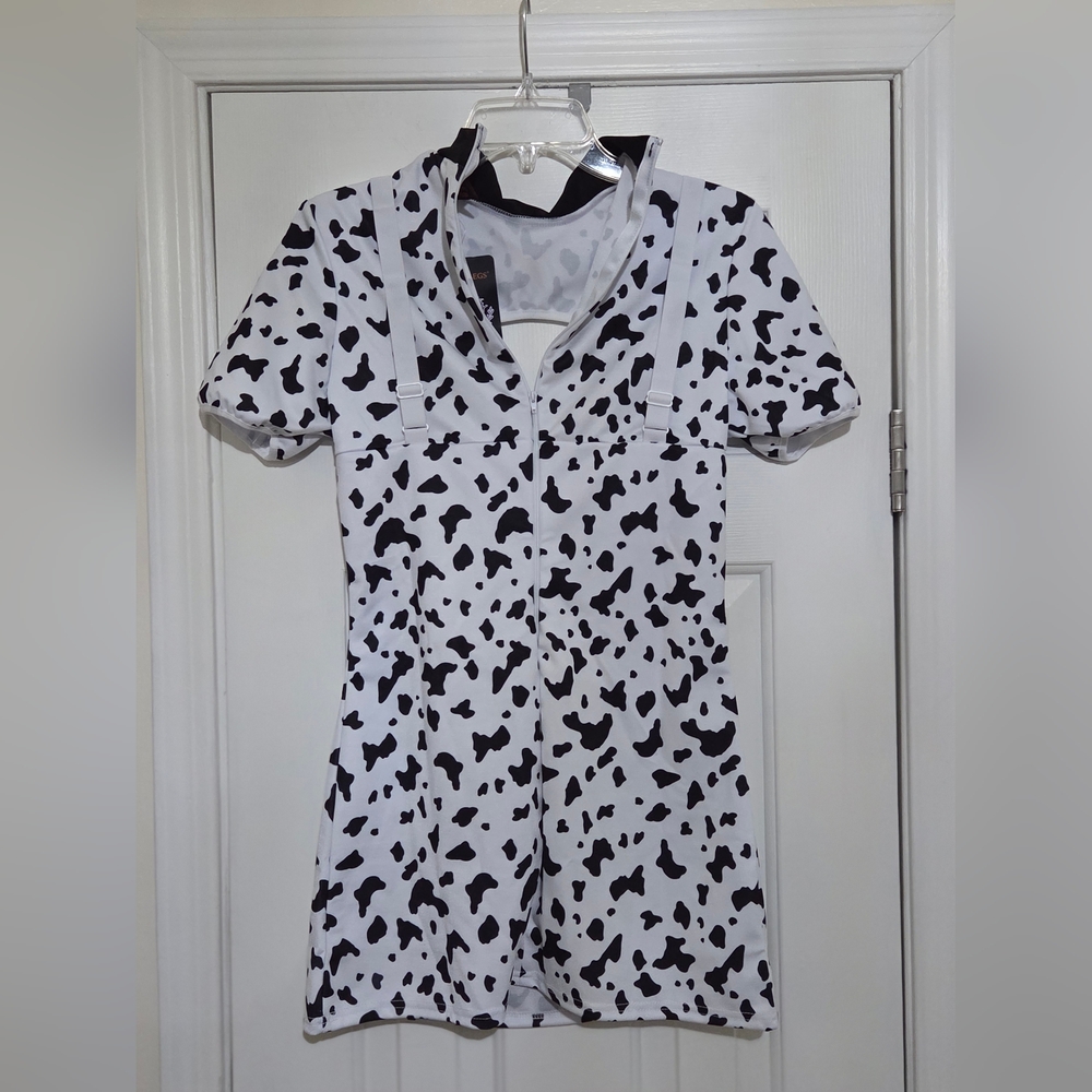 Fashion Nova Women's Cow Queen 5 Pc Dress Halloween Costume Set White/Black M/L - Picture 6 of 13